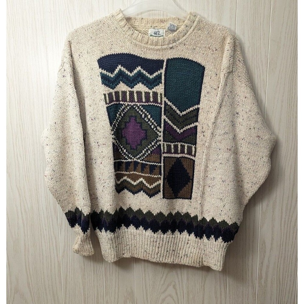 Vintage Van Heusen 417 Sweater XL Abstract Western Tribal Artistic Design